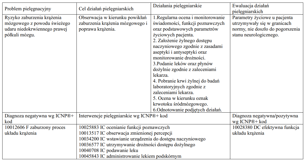 udar mozgu proces pielegnowania