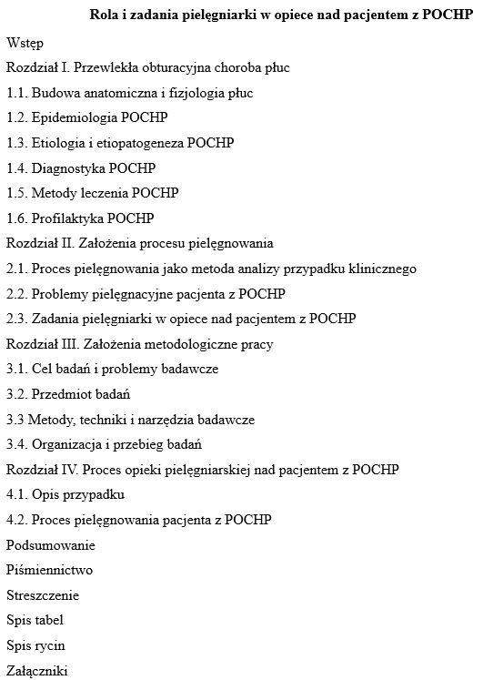 Praca licencjacka pielęgniarstwo spis tresci