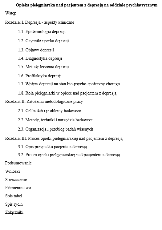 Praca licencjacka pielęgniarstwo spis tresci