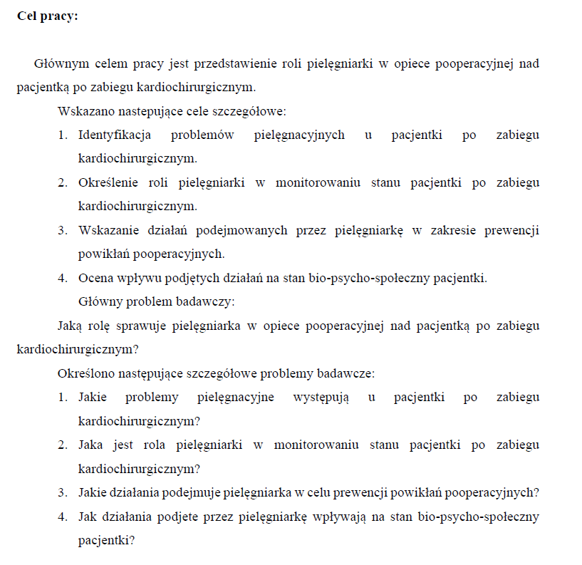 przykład metodologia pielęgniarstwo
